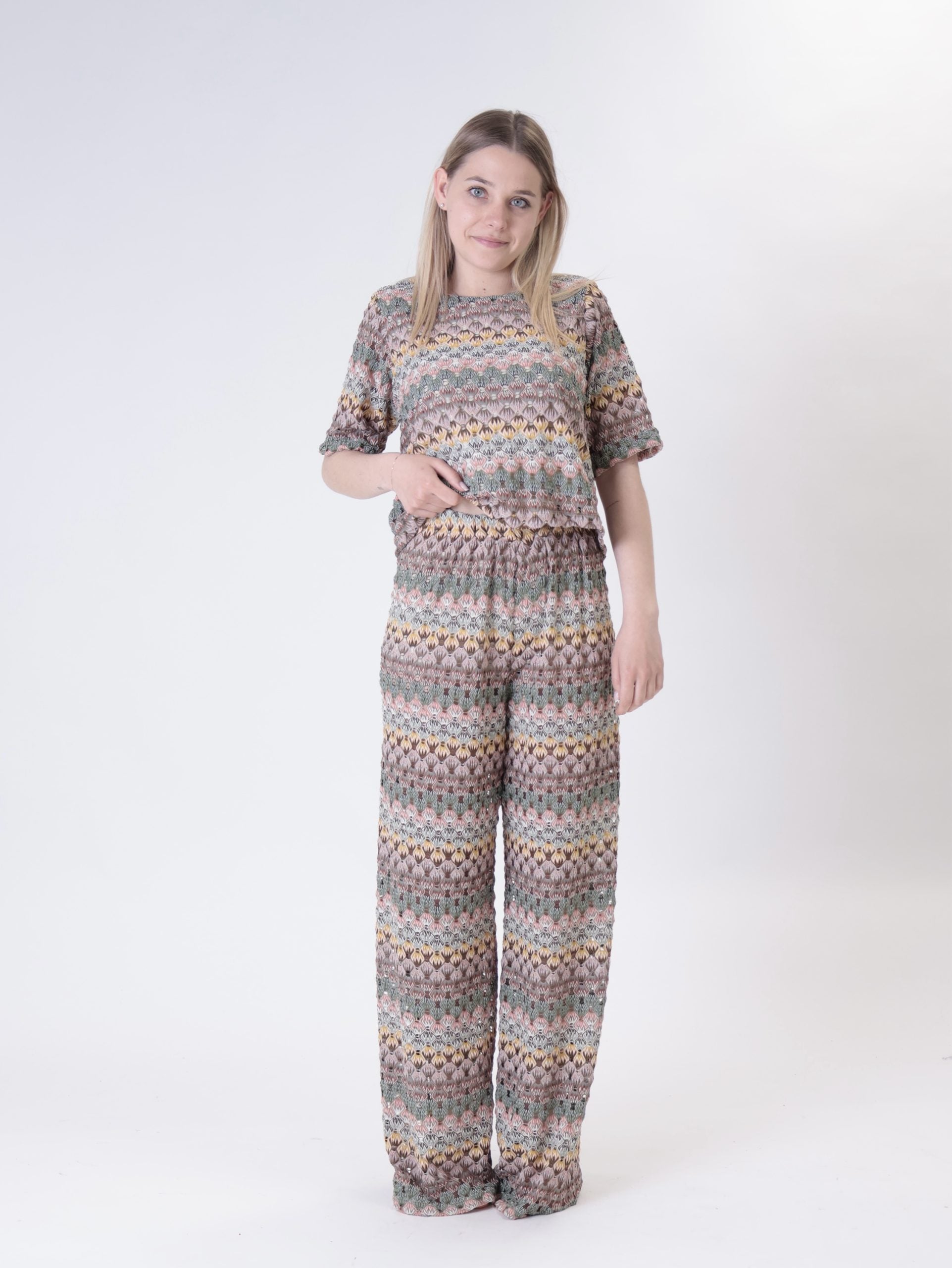 Top traforato multicolor zig zag