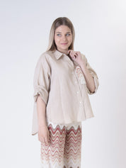 Camicia 100% lino sabbia tasca onde