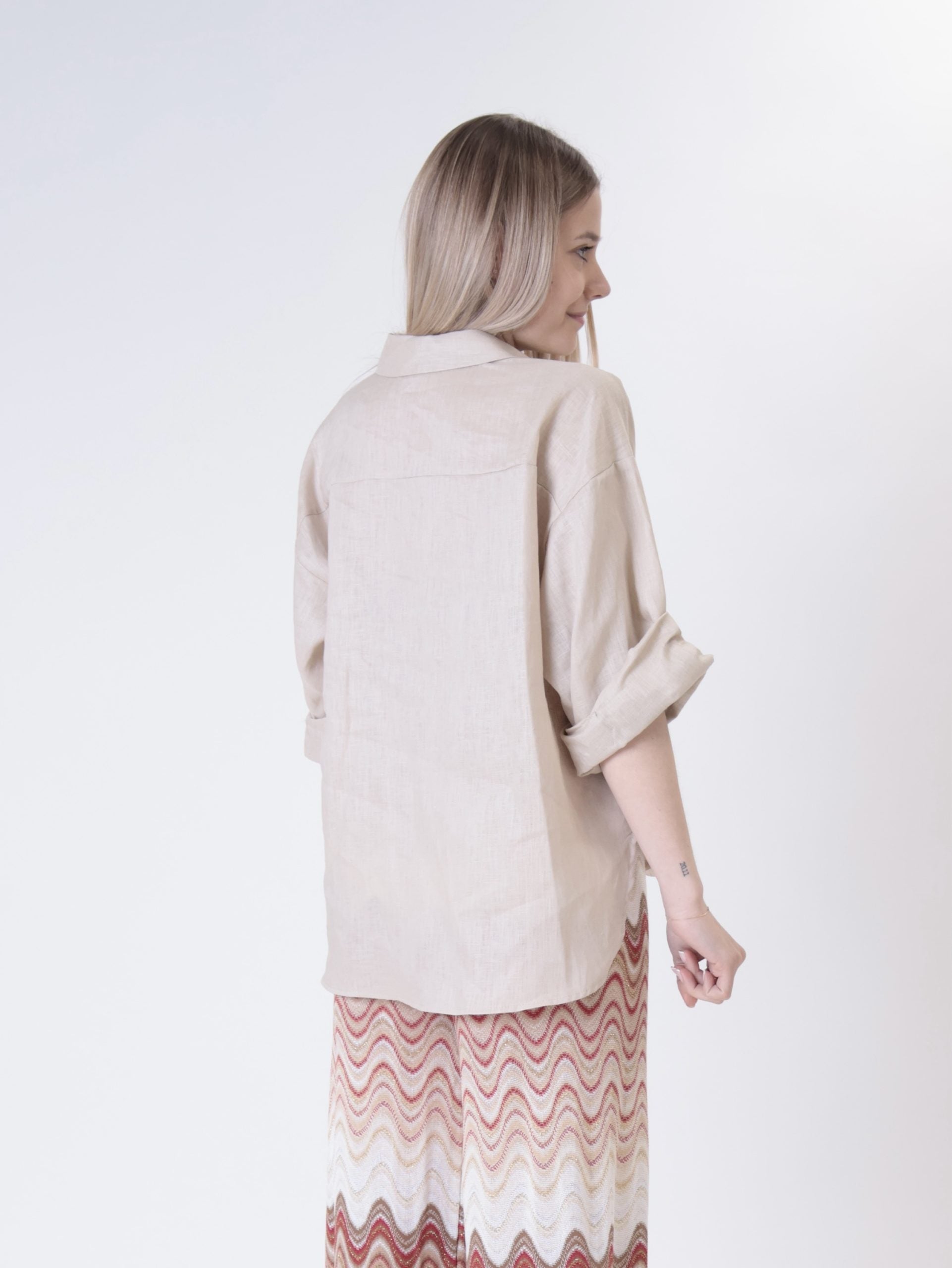 Camicia 100% lino sabbia tasca onde