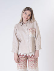 Camicia 100% lino sabbia tasca onde