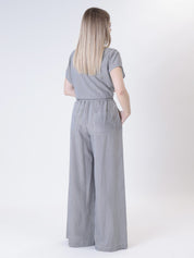 Black/white pinstripe trousers