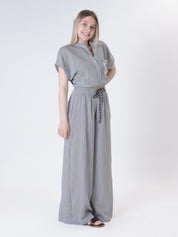 Black/white pinstripe trousers
