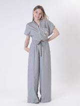 Black/white pinstripe trousers