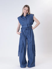 Pantalone cargo chambray