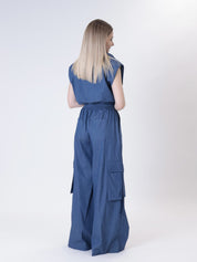 Pantalone cargo chambray