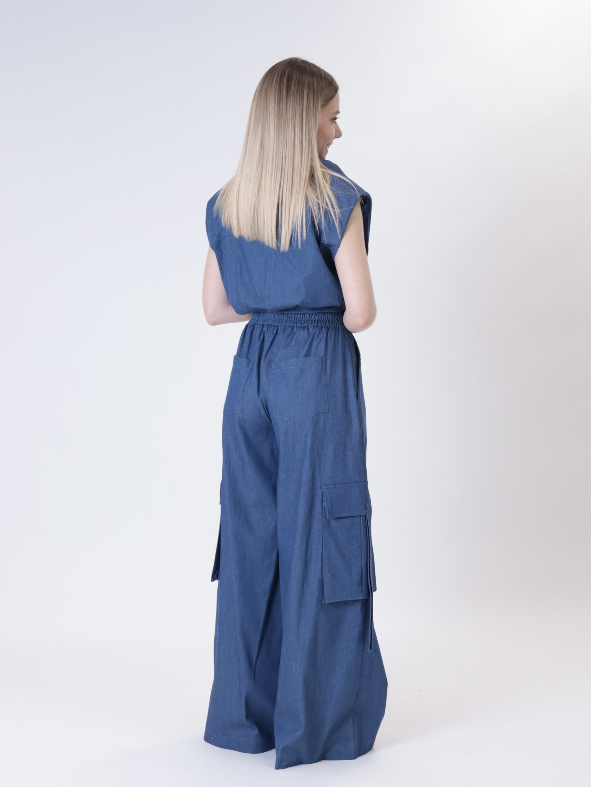 Pantalone cargo chambray