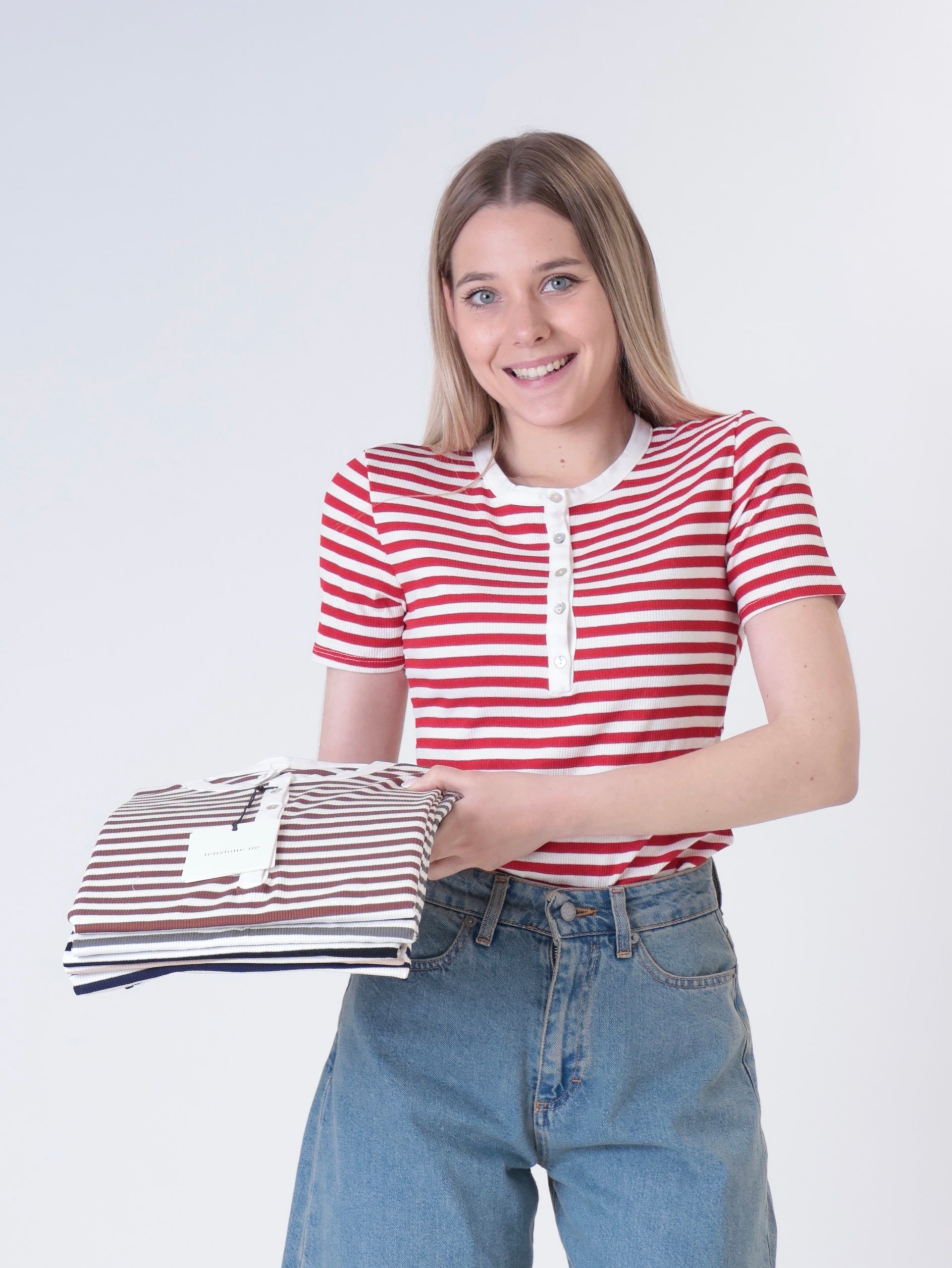 T-shirt serafino righe (colori all'interno)