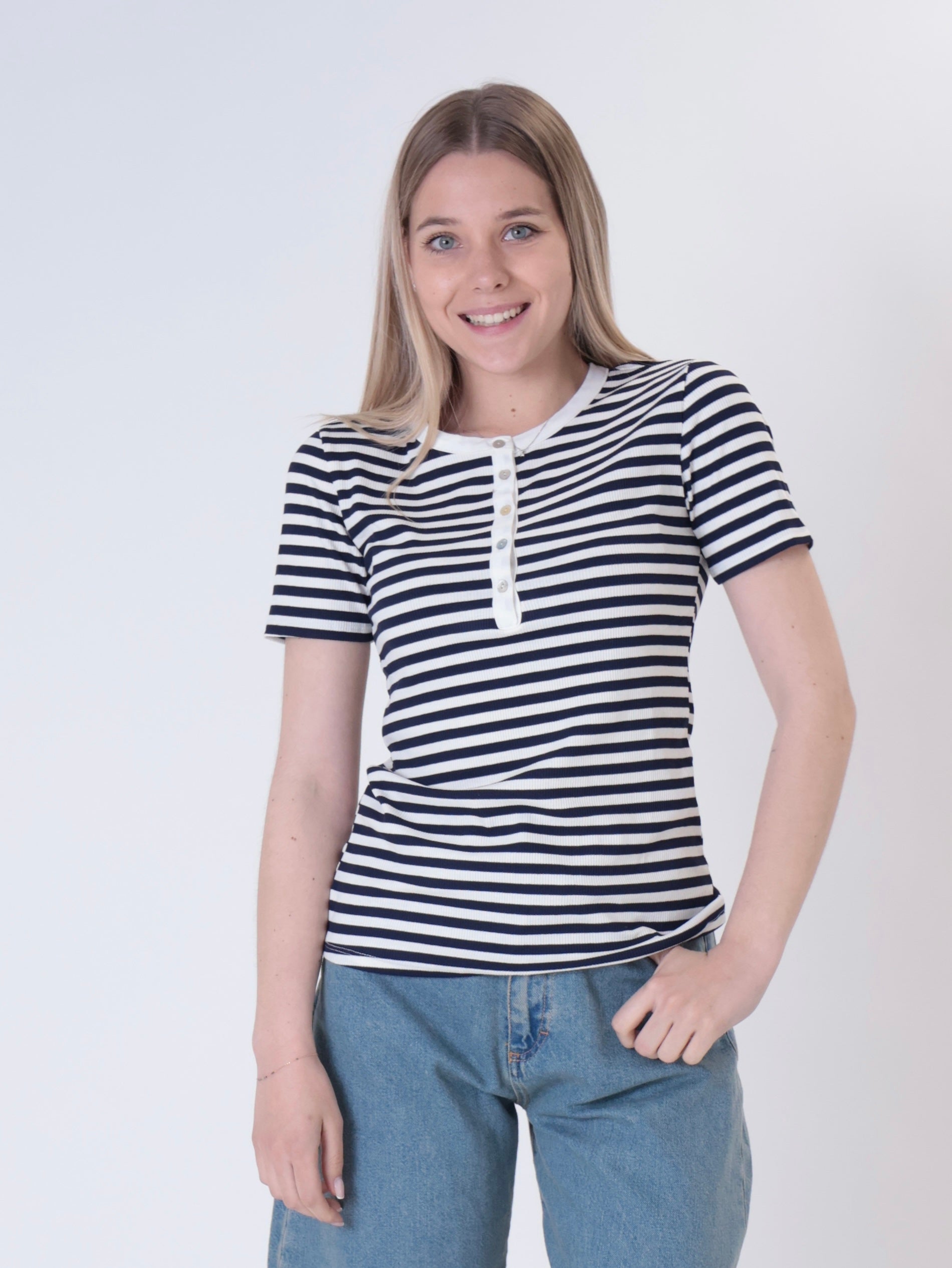 T-shirt serafino righe (colori all'interno)