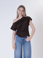 T-shirt assimmetrica cioccolato