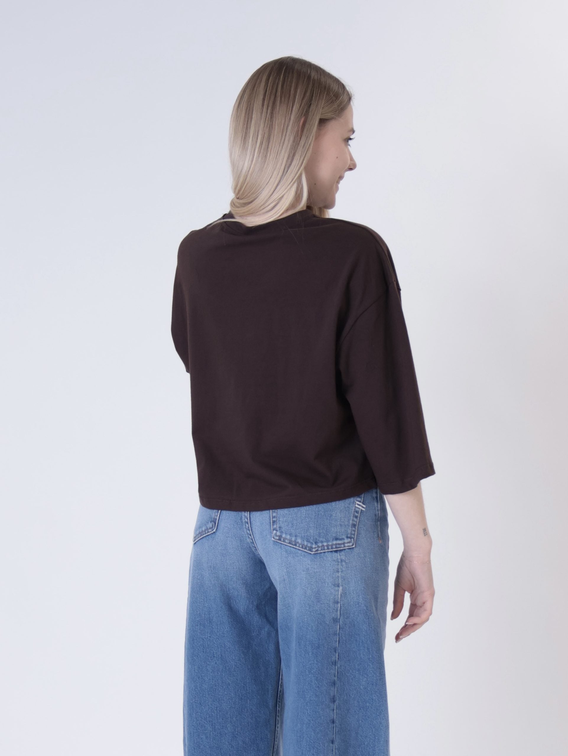 T-shirt crop tasca paillettes moro