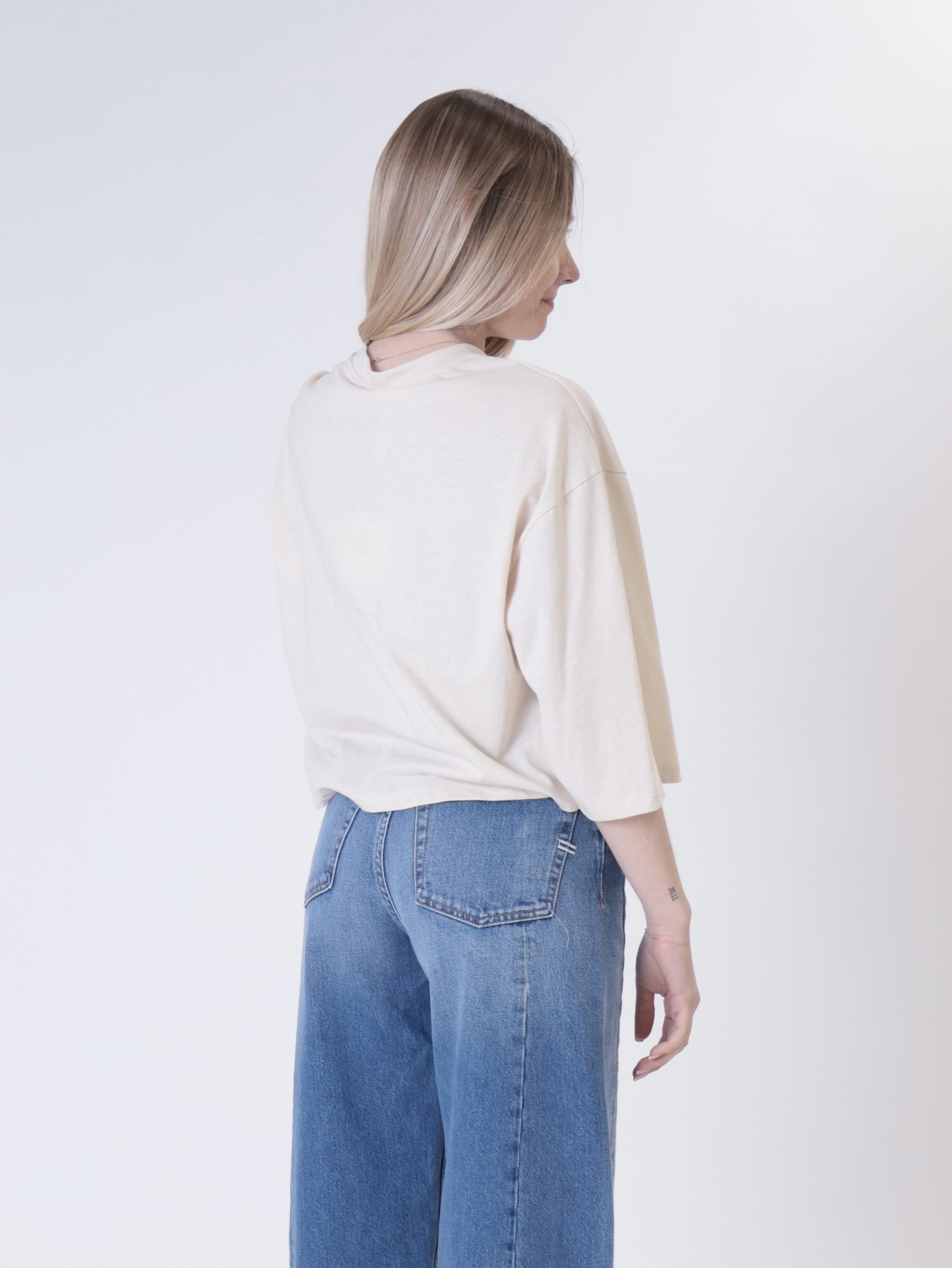 T-shirt crop tasca paillettes avorio