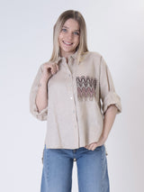 Camicia 100% lino sabbia tasca zig zag