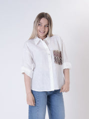 Camicia 100% lino bianco tasca zig zag