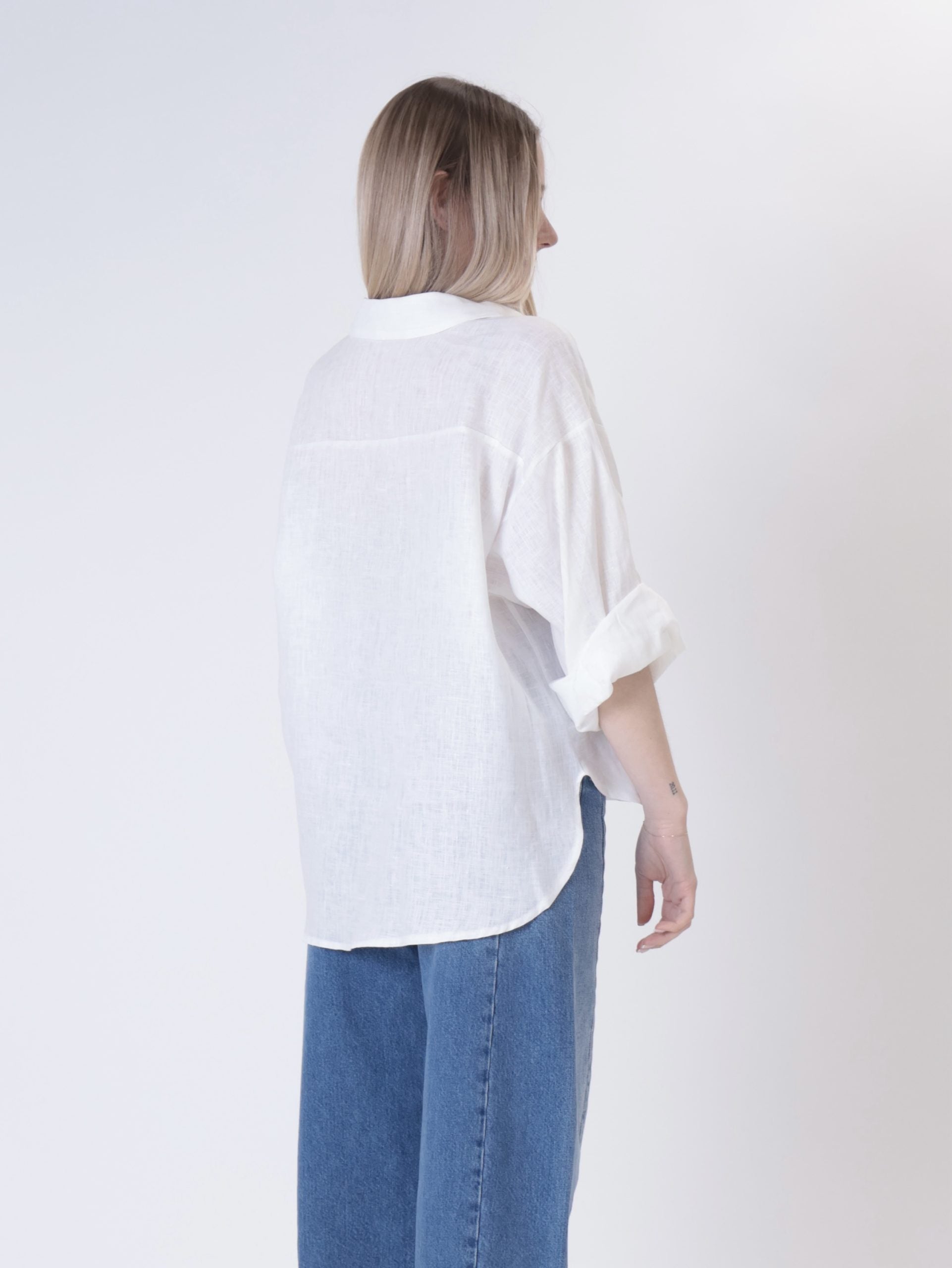 Camicia 100% lino bianco tasca zig zag