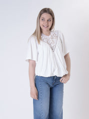 T-shirt arricciata sangallo