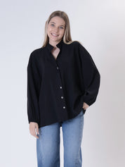 Camicia cupro scollo V nero