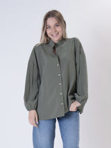 Military green cupro V-neck shirt
