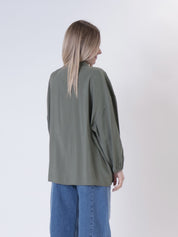 Military green cupro V-neck shirt
