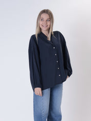Camicia cupro scollo V blu