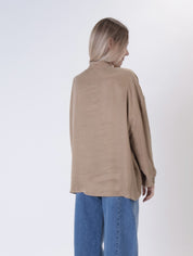Camel cupro V-neck shirt