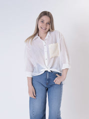 Camicia panna tasca paillettes bianca