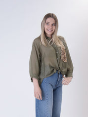 Camicia militare misto seta tasca paillettes
