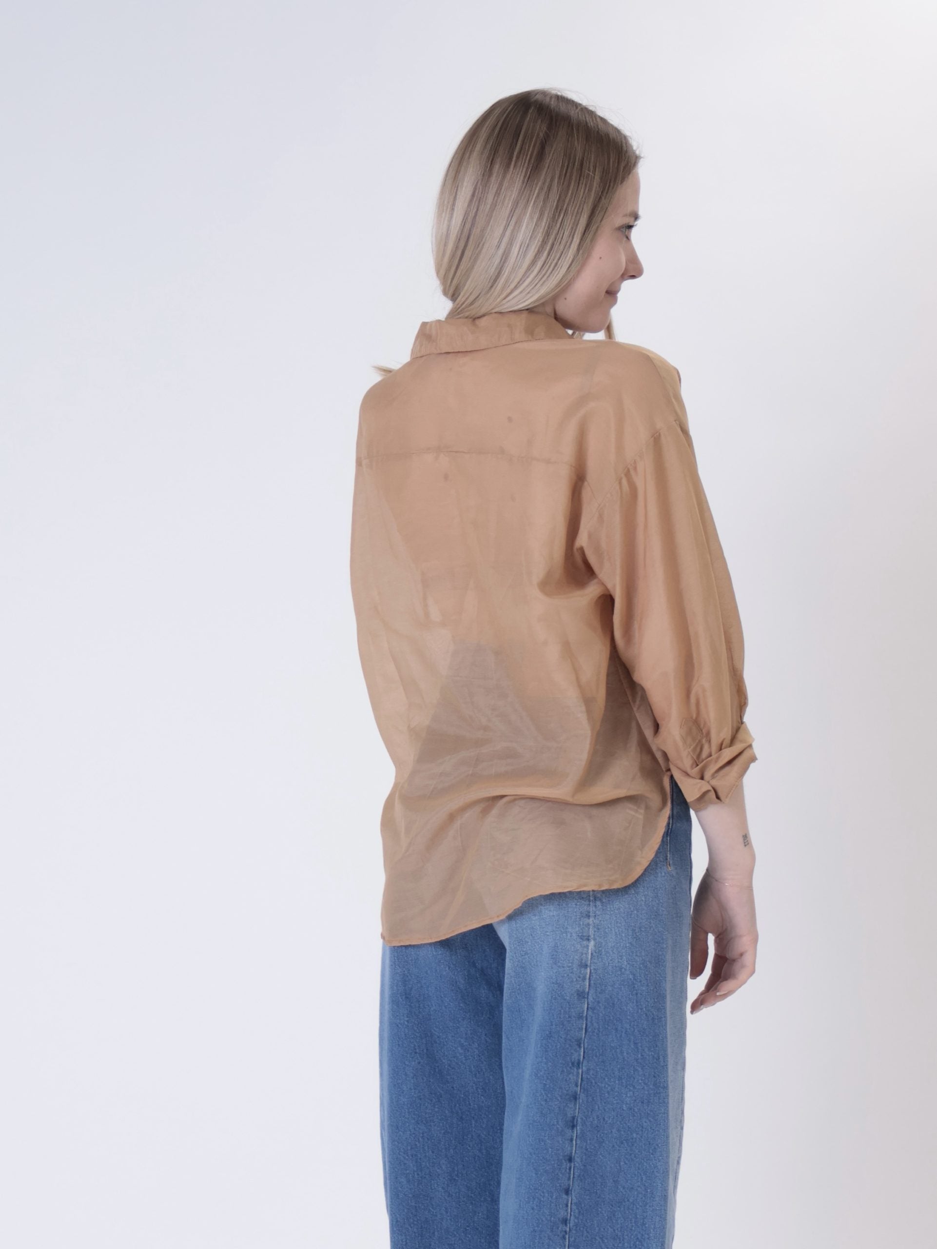 Camicia tabacco misto seta tasca paillettes