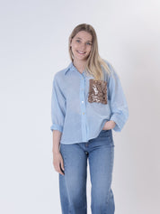 Camicia nuvola misto seta tasca paillettes