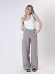 Pantalone bella puro lino grigio