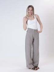 Pantalone bella puro lino grigio
