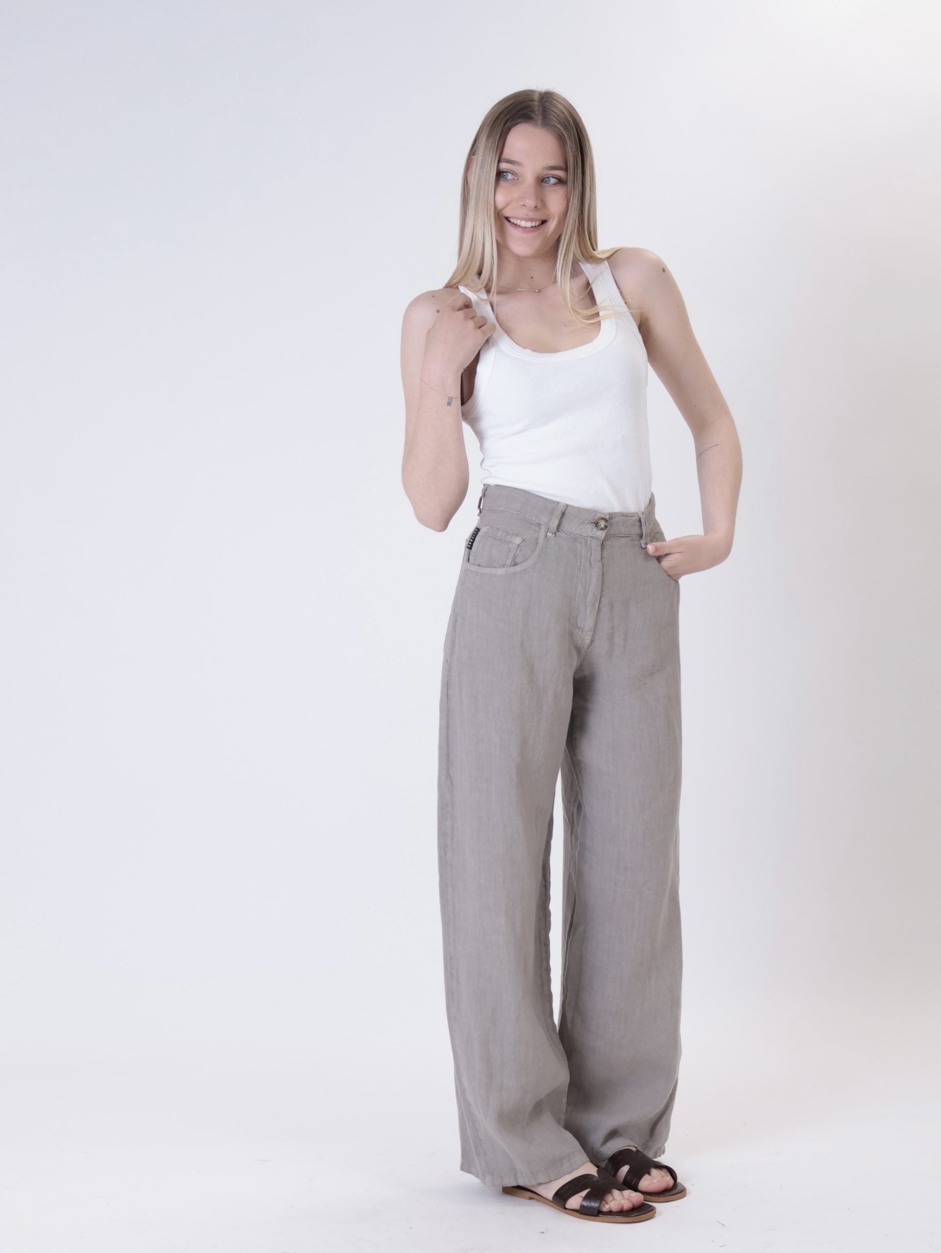 Pantalone bella puro lino grigio
