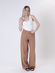 Pantalone bella puro lino cammello