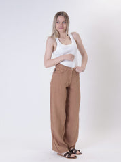 Pantalone bella puro lino cammello