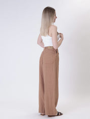 Pantalone bella puro lino cammello