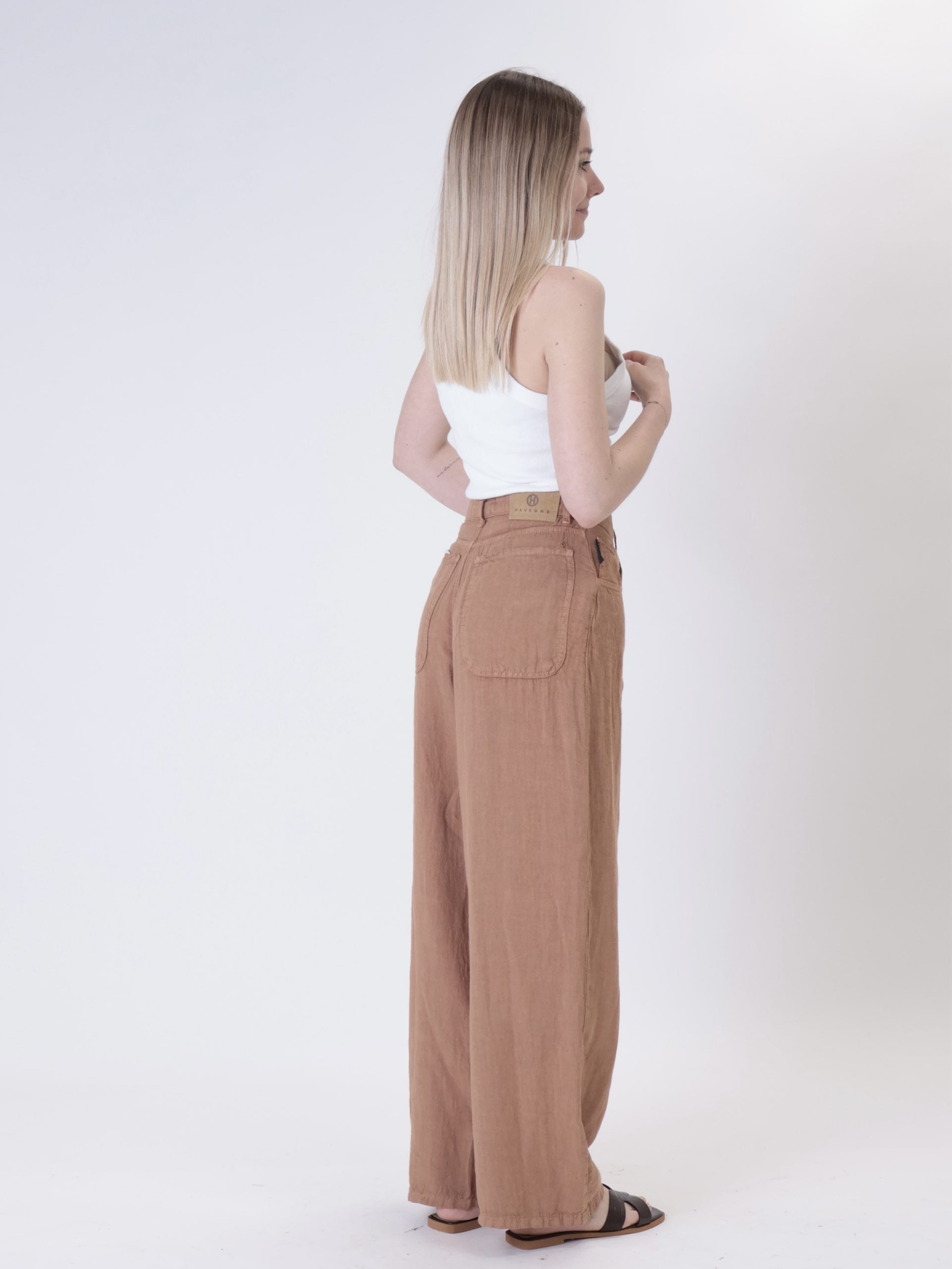Pantalone bella puro lino cammello