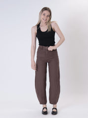 Pure linen barrel trousers chocolate