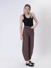 Pure linen barrel trousers chocolate