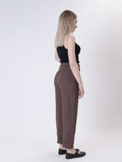 Pure linen barrel trousers chocolate