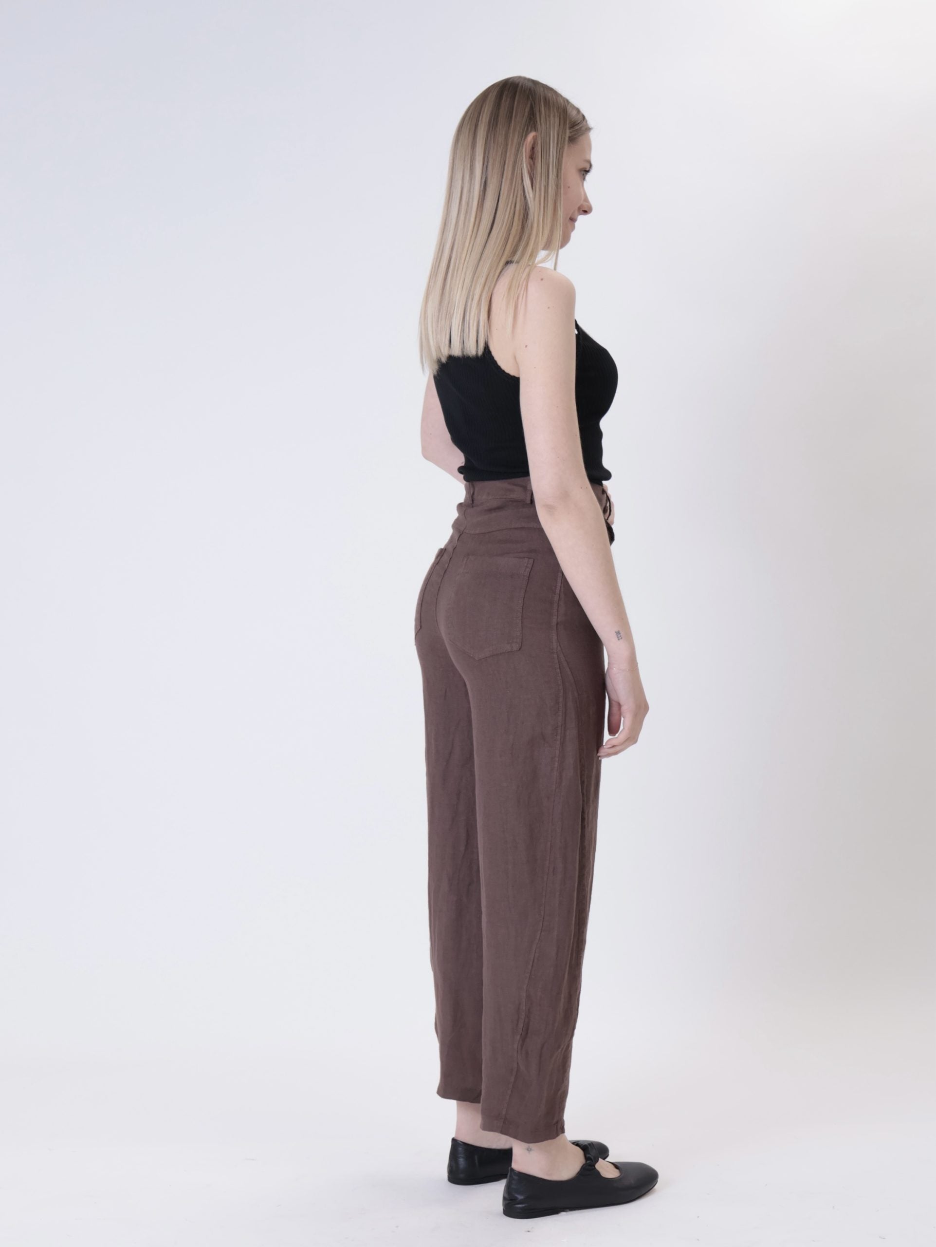 Pure linen barrel trousers chocolate