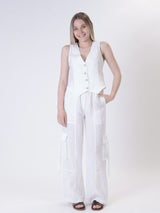 White pure linen vest
