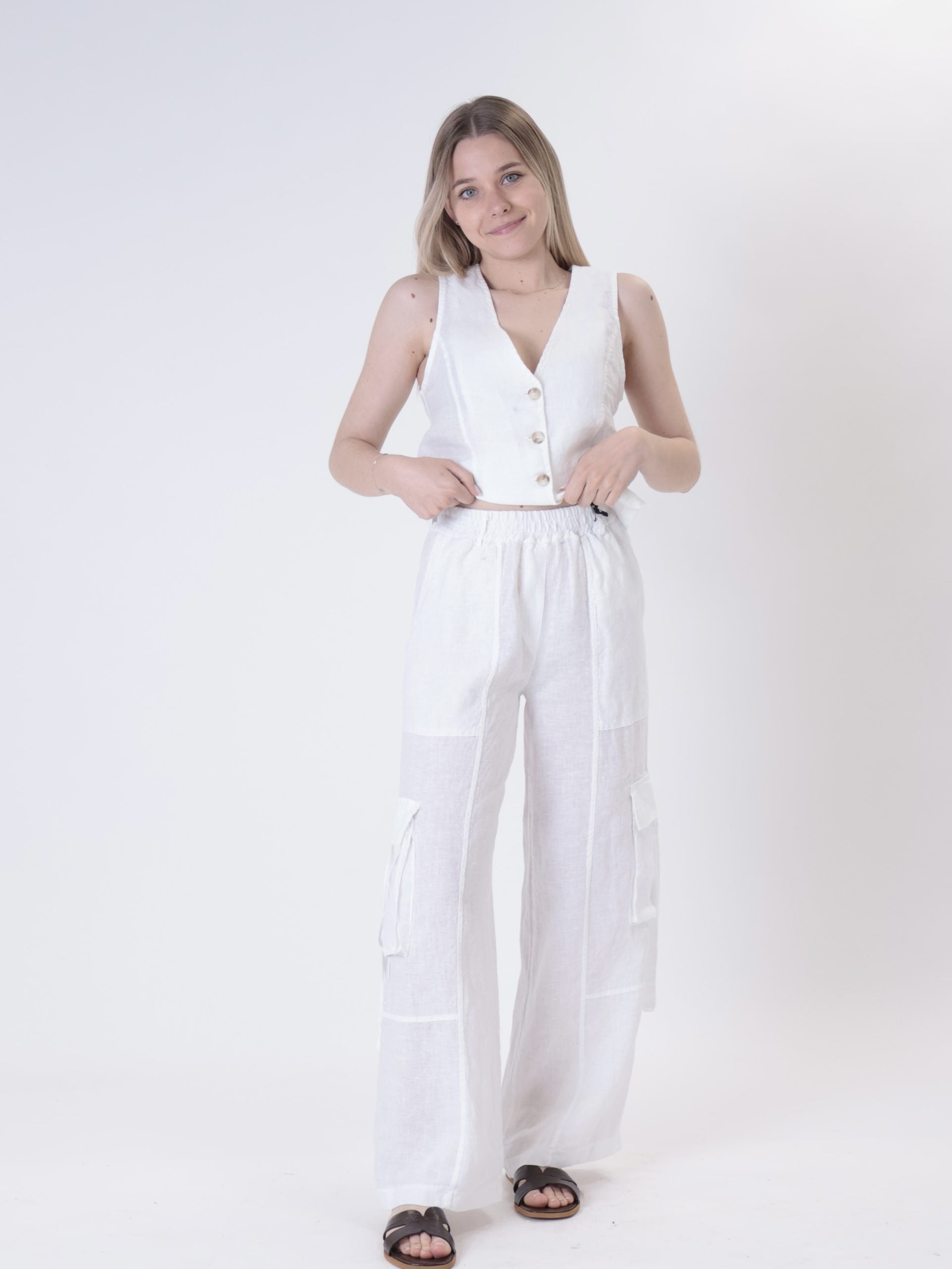 White pure linen vest