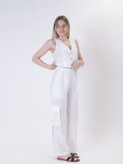 White pure linen vest