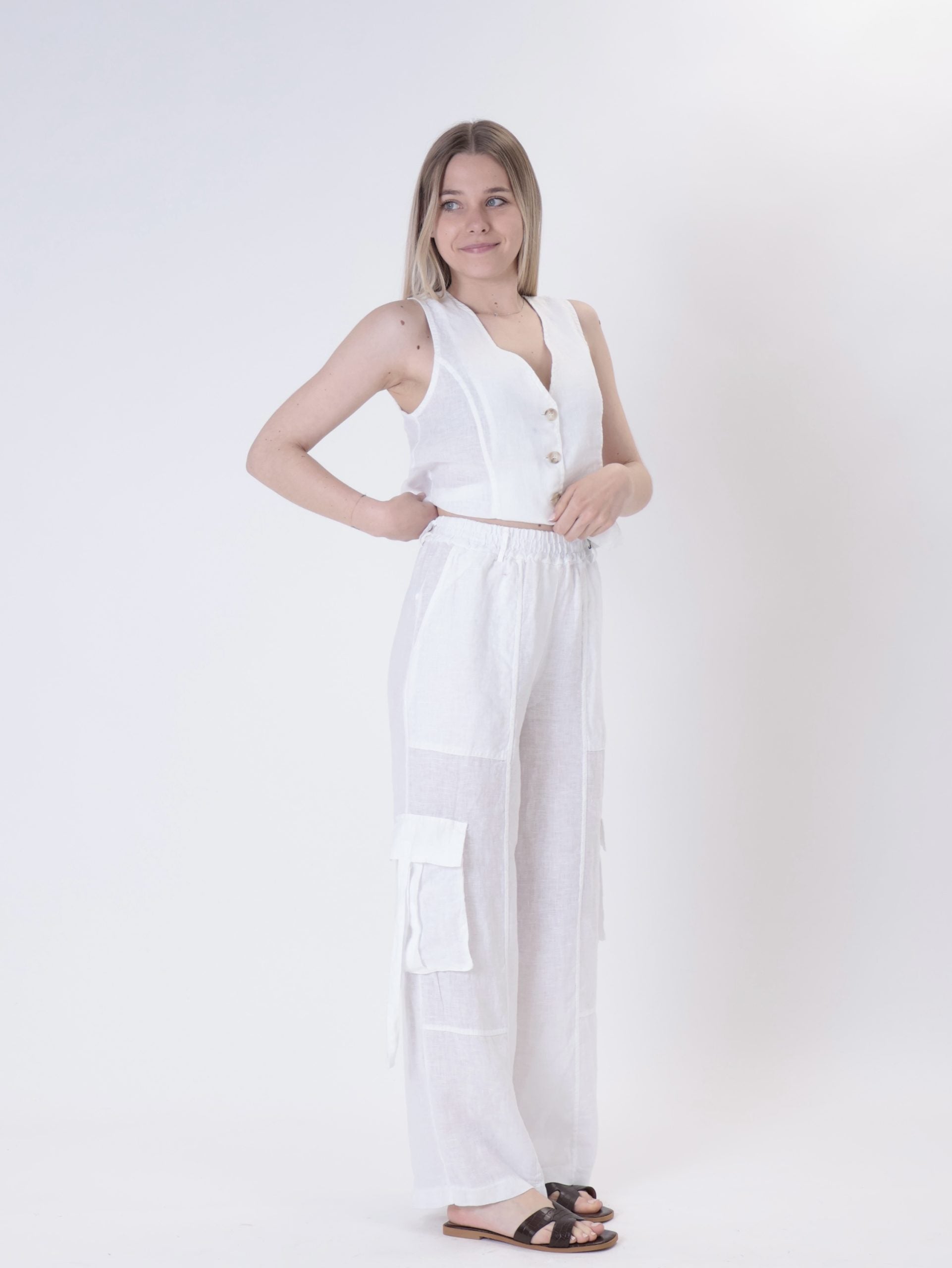 White pure linen vest