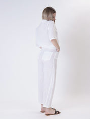 White pure linen barrel trousers