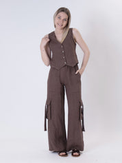 Gilet puro lino cioccolato