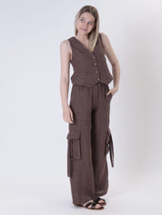 Gilet puro lino cioccolato