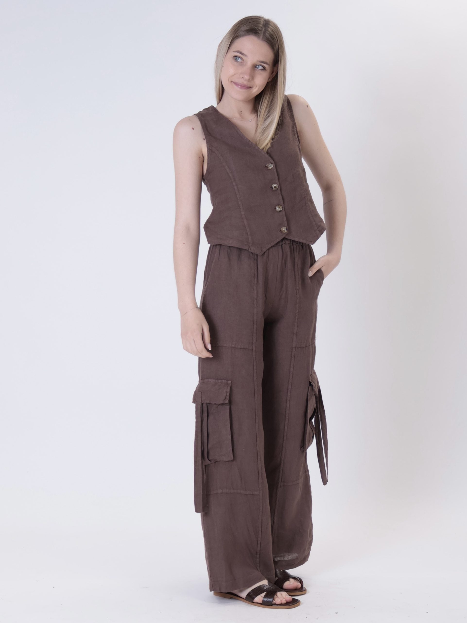 Gilet puro lino cioccolato