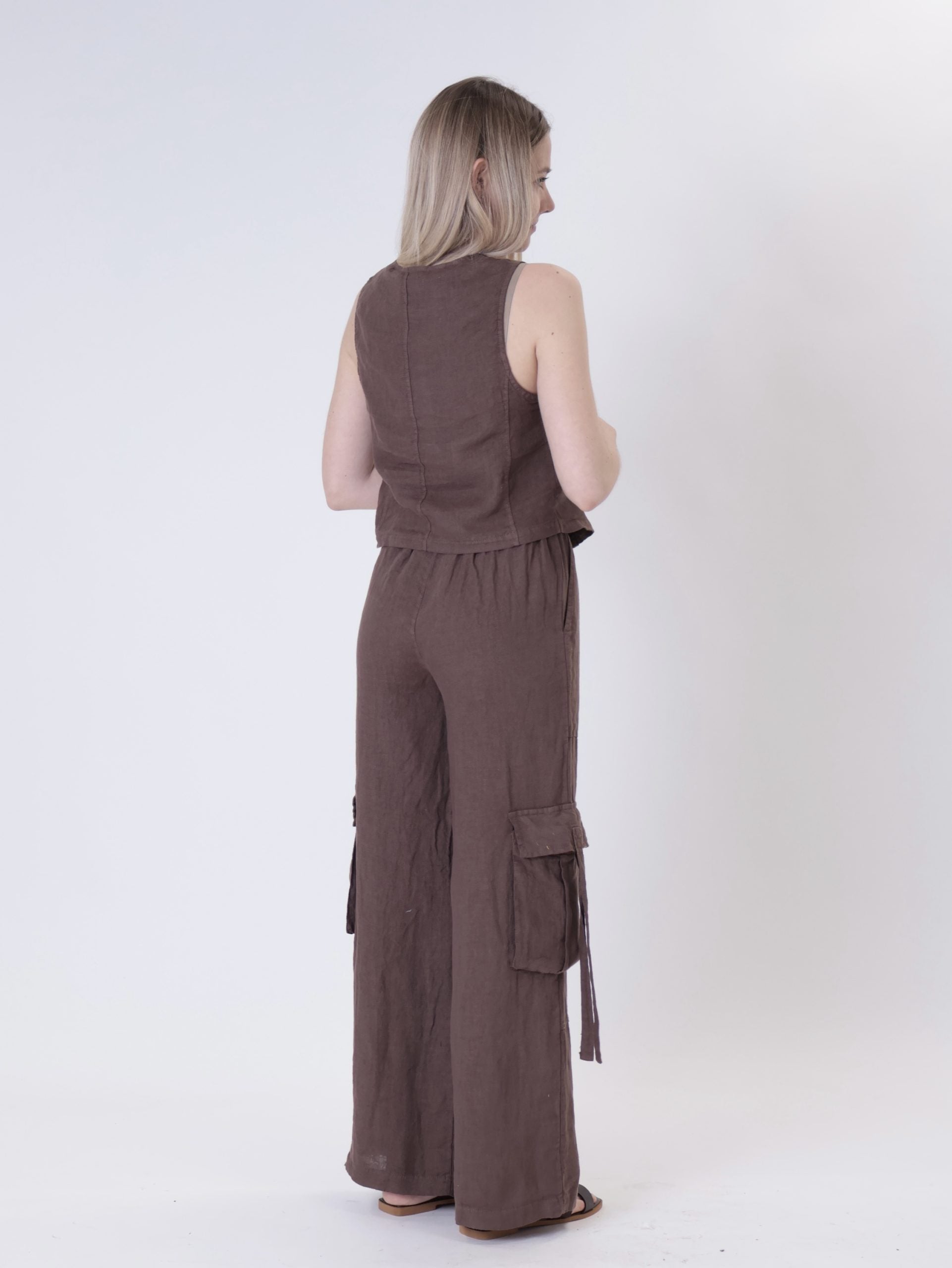 Gilet puro lino cioccolato