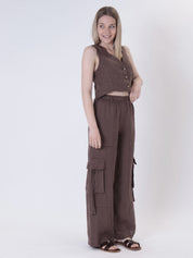Pantalone cargo puro lino cioccolato