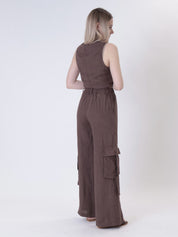 Pantalone cargo puro lino cioccolato